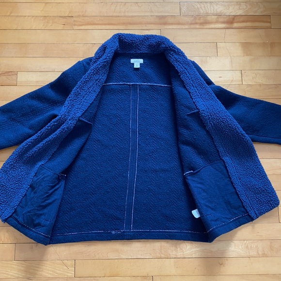 L.L. Bean Retro Navy Sherpa Fleece Wrap Cardigan Sweater - Picture 3 of 4